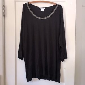 Ulla Popken Black Cropped Sleeve Tunic